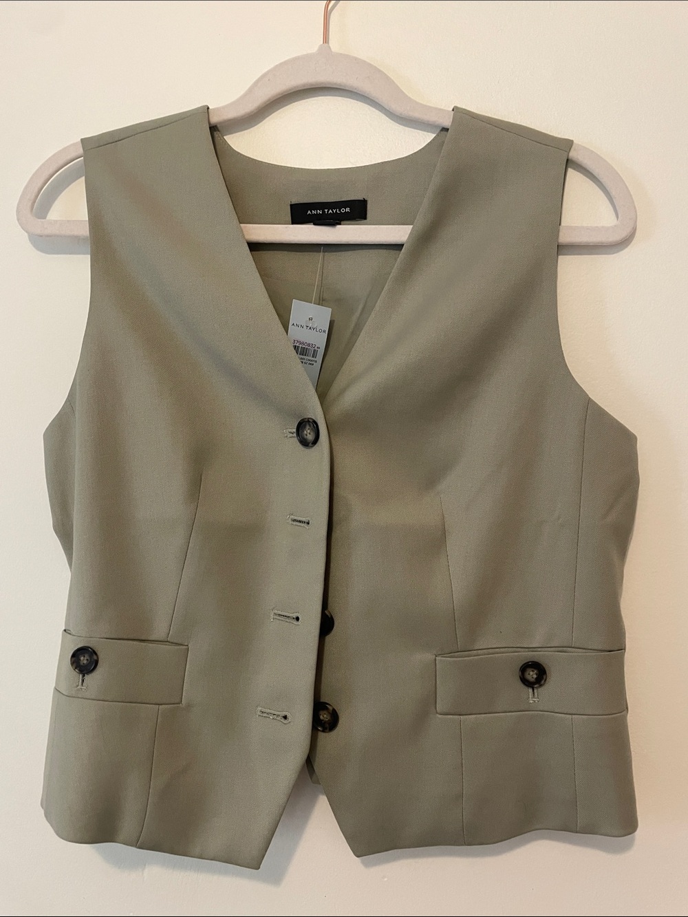 Ann Taylor Sage Green Structured Button Vest